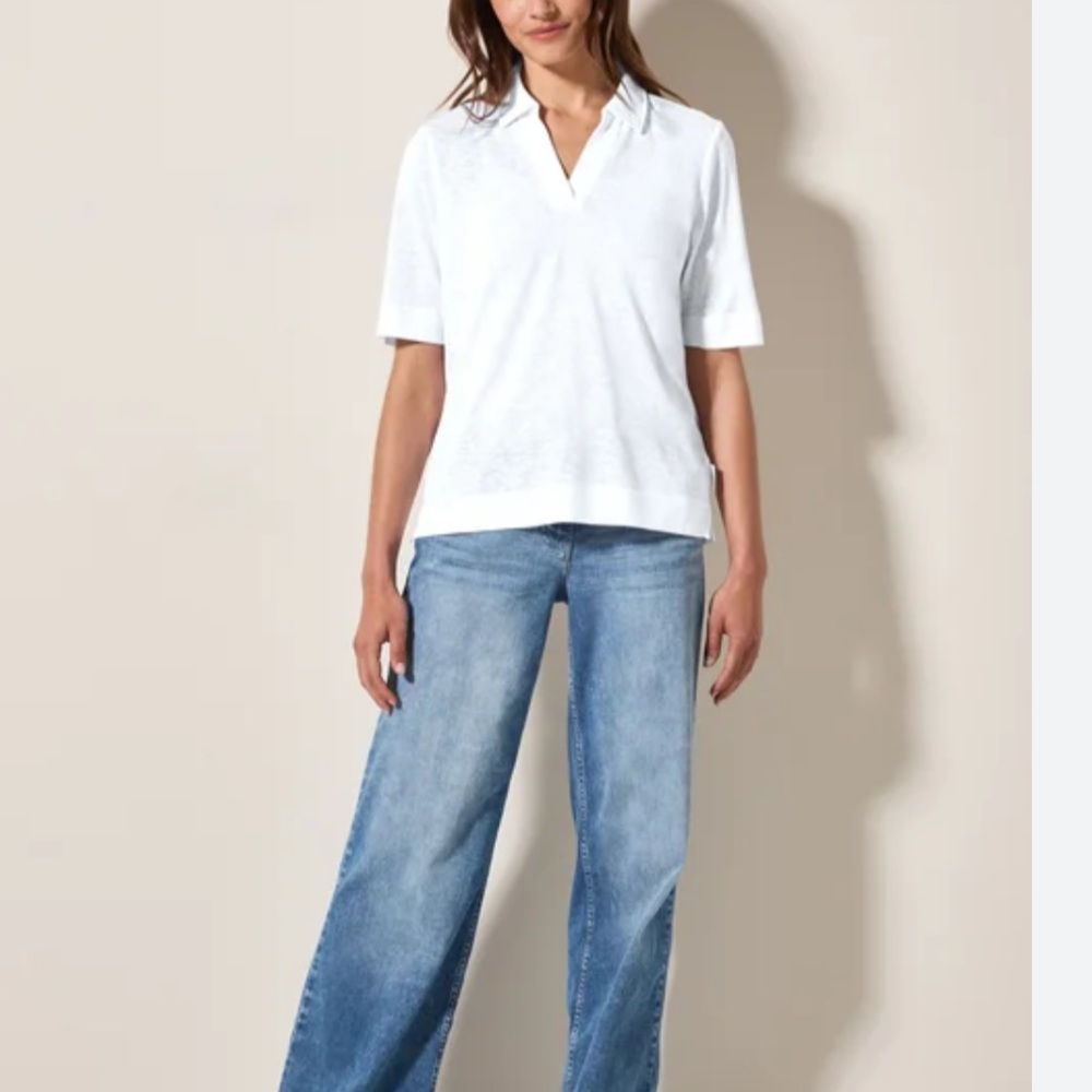 VELVET By Graham & Spencer Torie Linen Polo Top in Moon Cream. Size Small. NWOT